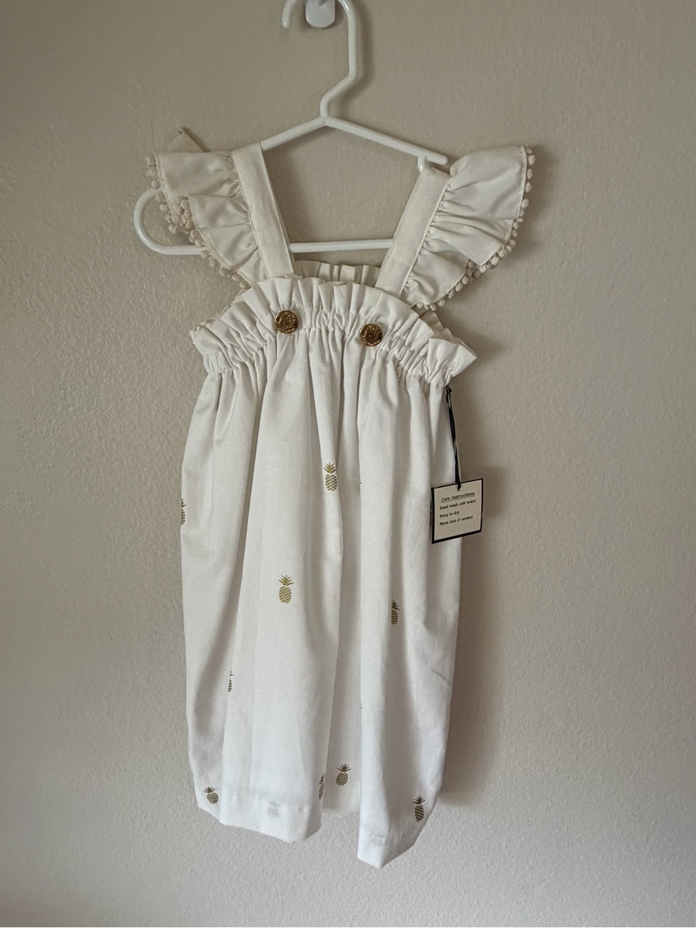 NWT Girls Cream Pineapple Print Ruffle Strap Dress